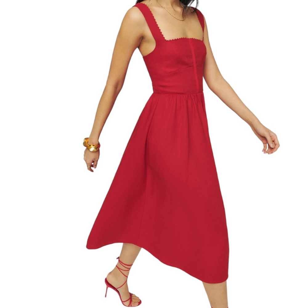 Reformation Tagliatelle Women’s Linen Dress Cherry Red Size 12